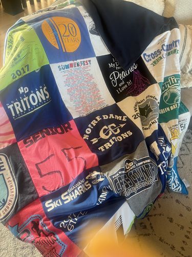 T-shirt quilt from notre dame university, green bay university by Marci from WI