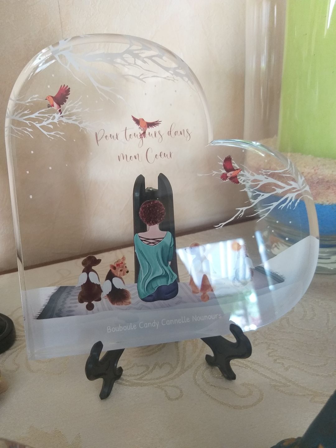 Customer photo review of Toujours à mes côtés - Cœur en verre personnalisé
