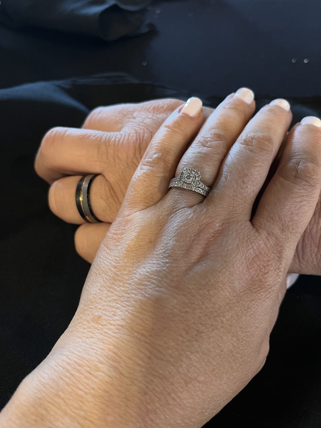 Customer photo review of 8MM - Black & Rose Gold Tungsten Ring Matte Finish Brushed Laser Horizontal Grain