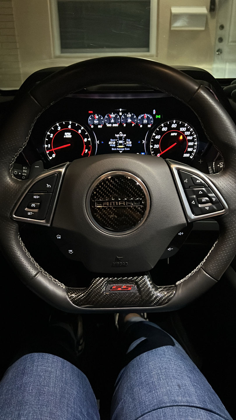 Customer photo review of Carbon Fiber Steering Wheel Center Overlay For Chevy Camaro 2016-2023