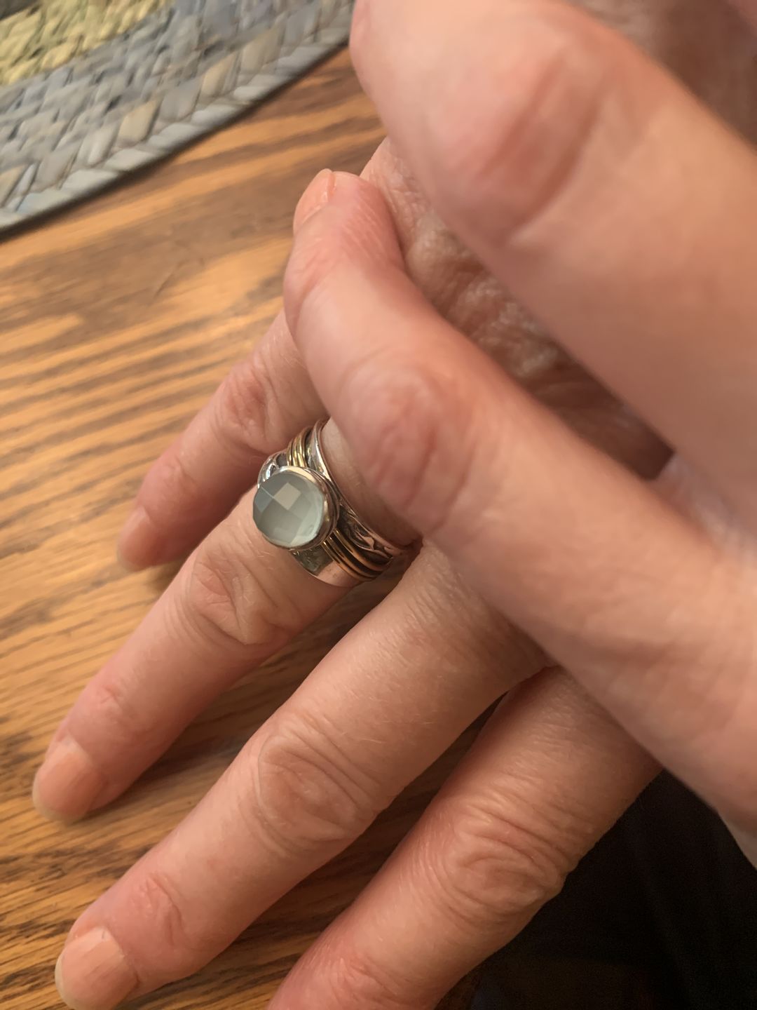 Customer photo review of Aquamarine Spinner Ring Inspired by Nature Sterling Silver
