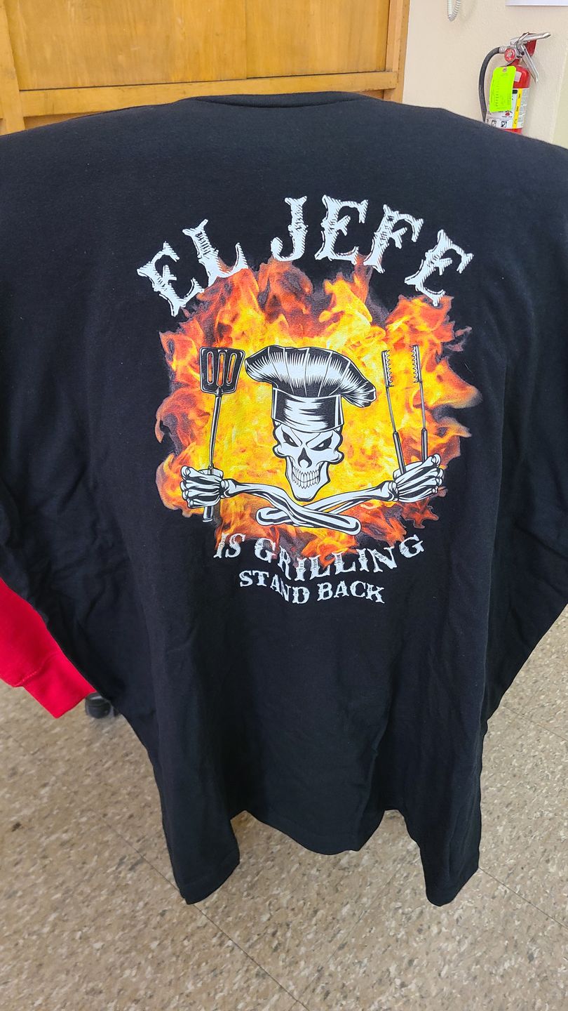 Customer photo review of El Jefe is Grilling Stand Back T-Shirt