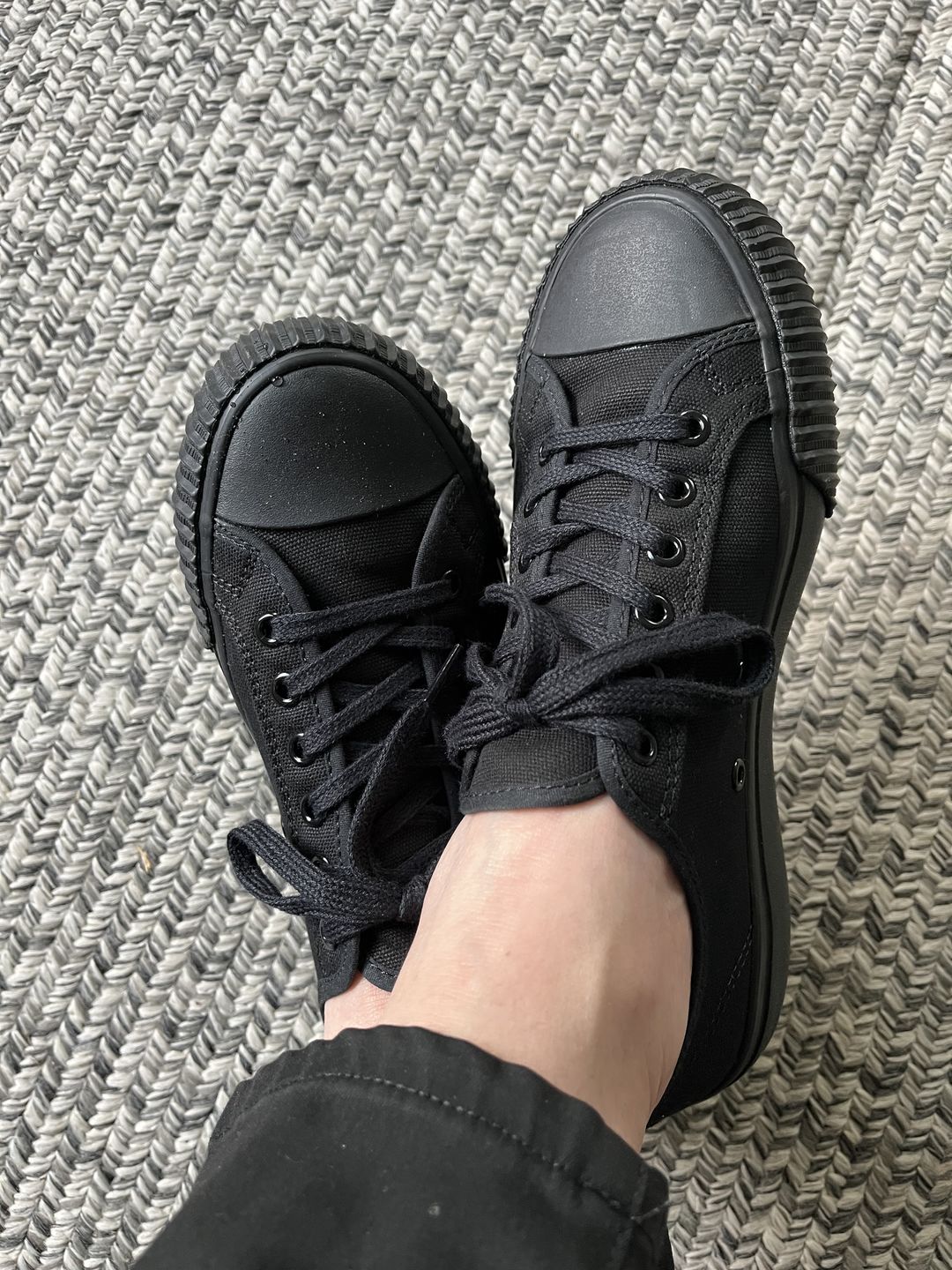 Customer photo review of Jet Black Center Lo Top | Unisex Canvas Sneaker