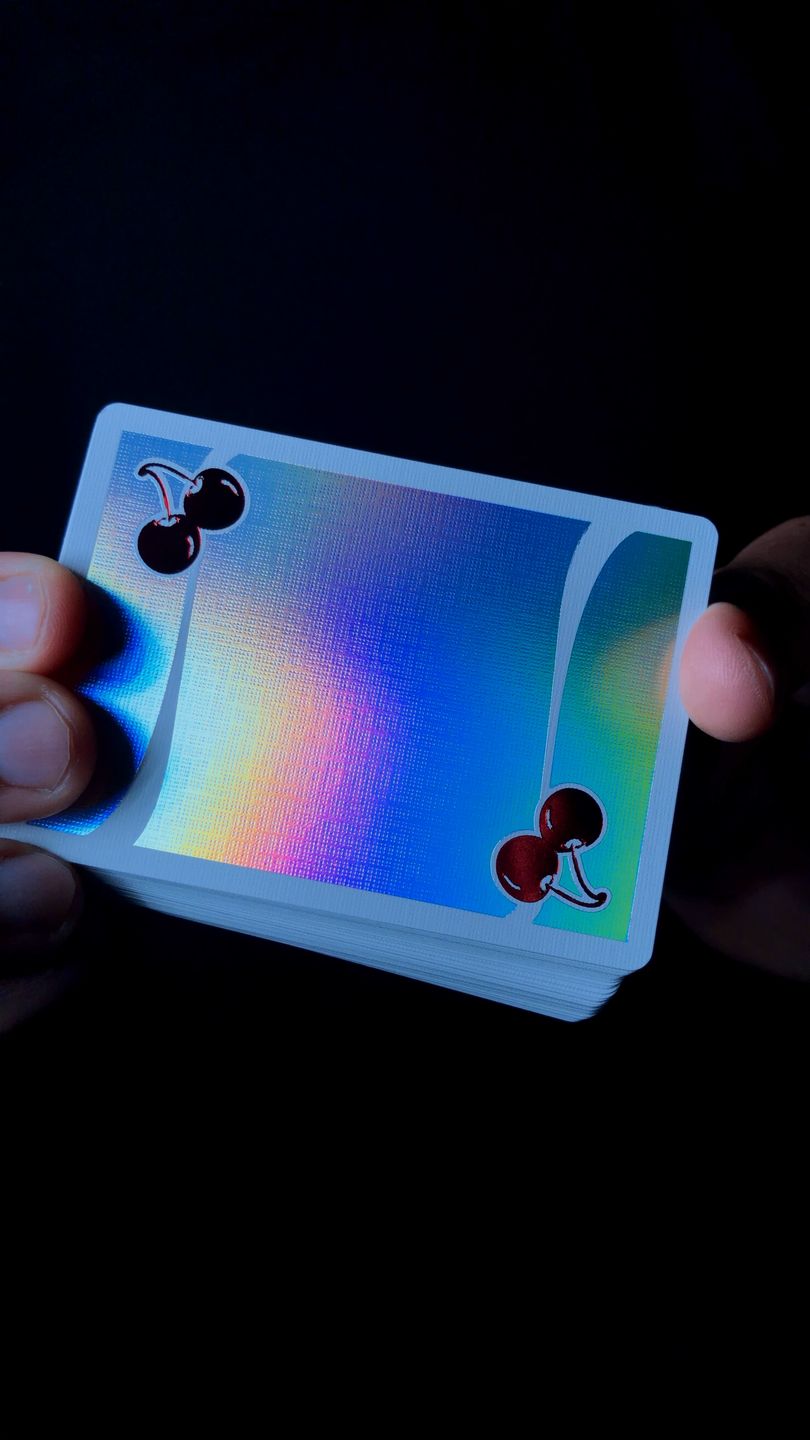 Customer photo review of Holographic Sands Mirage Cherry Casino Playing Cards