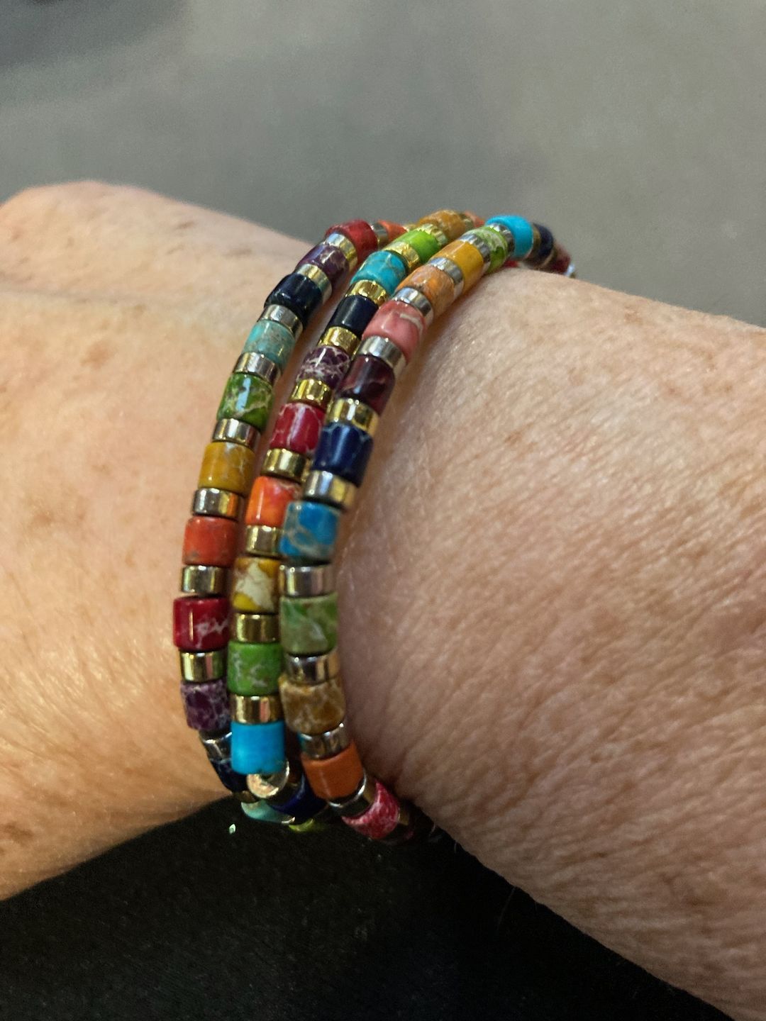 Customer photo review of Natural Rainbow Jasper Bead Bracelet