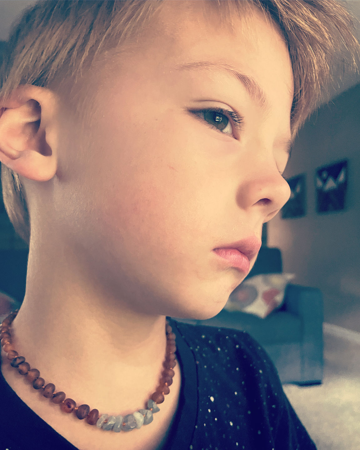 Customer photo review of Raw Cognac Baltic Amber + Raw Blue Amazonite || Necklace