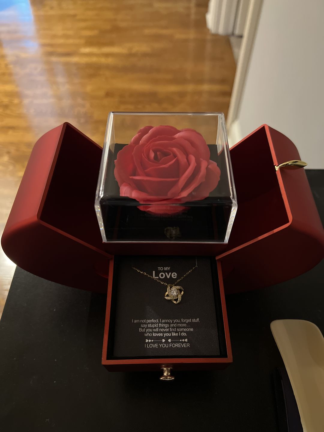 Customer photo review of White Gold Necklace - With Real Rose - To My Love