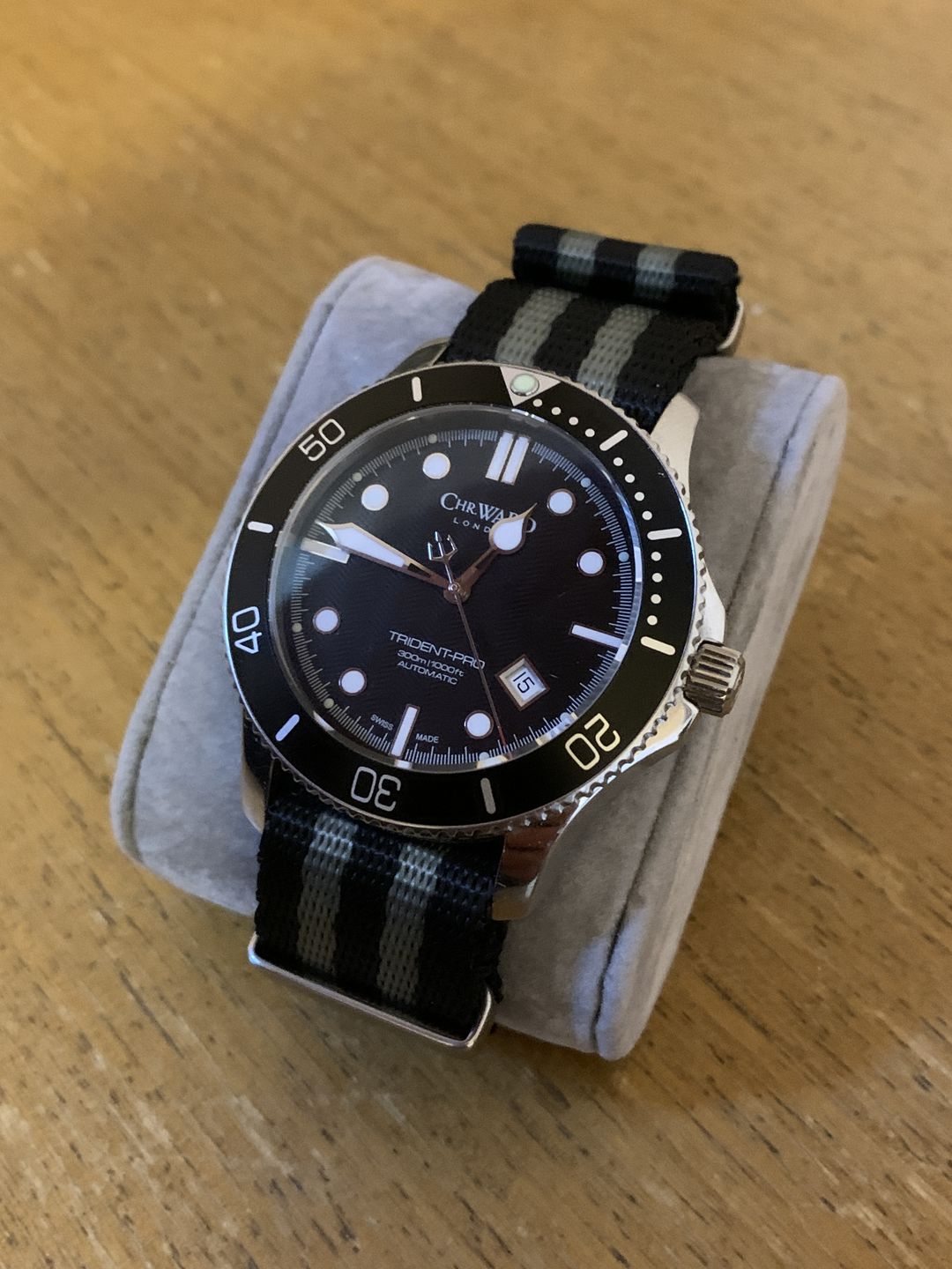 Customer photo review of Premium Thick Woven Military Style Watch Strap - Black & Grey Bond