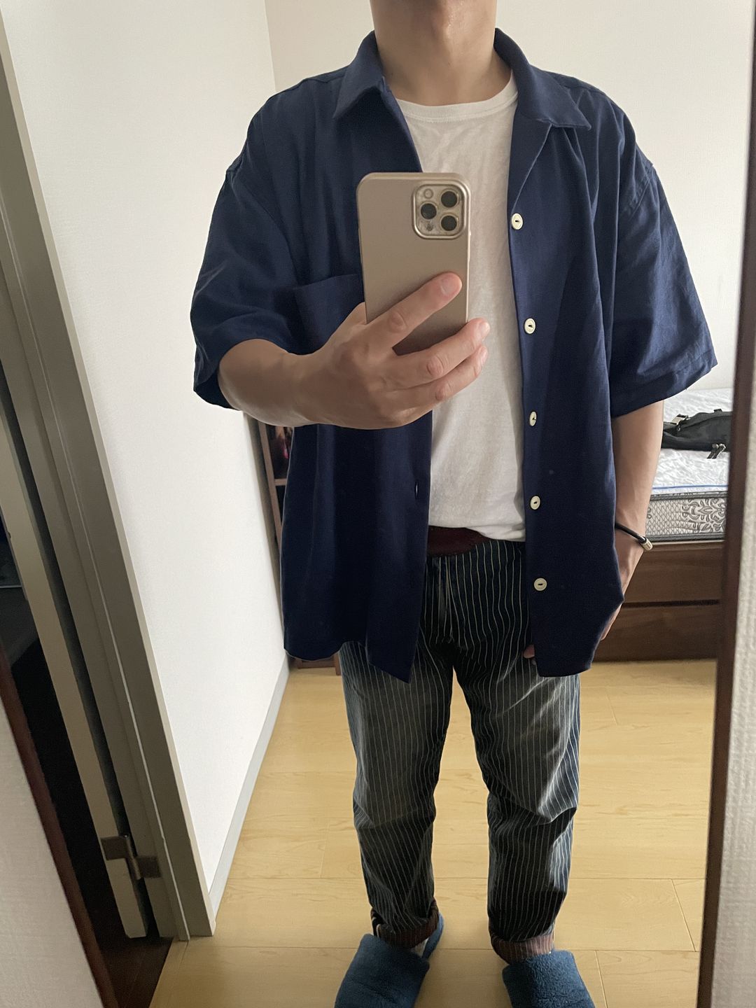 Customer photo review of 藍染　ドロップショルダー綿麻キューバシャツ