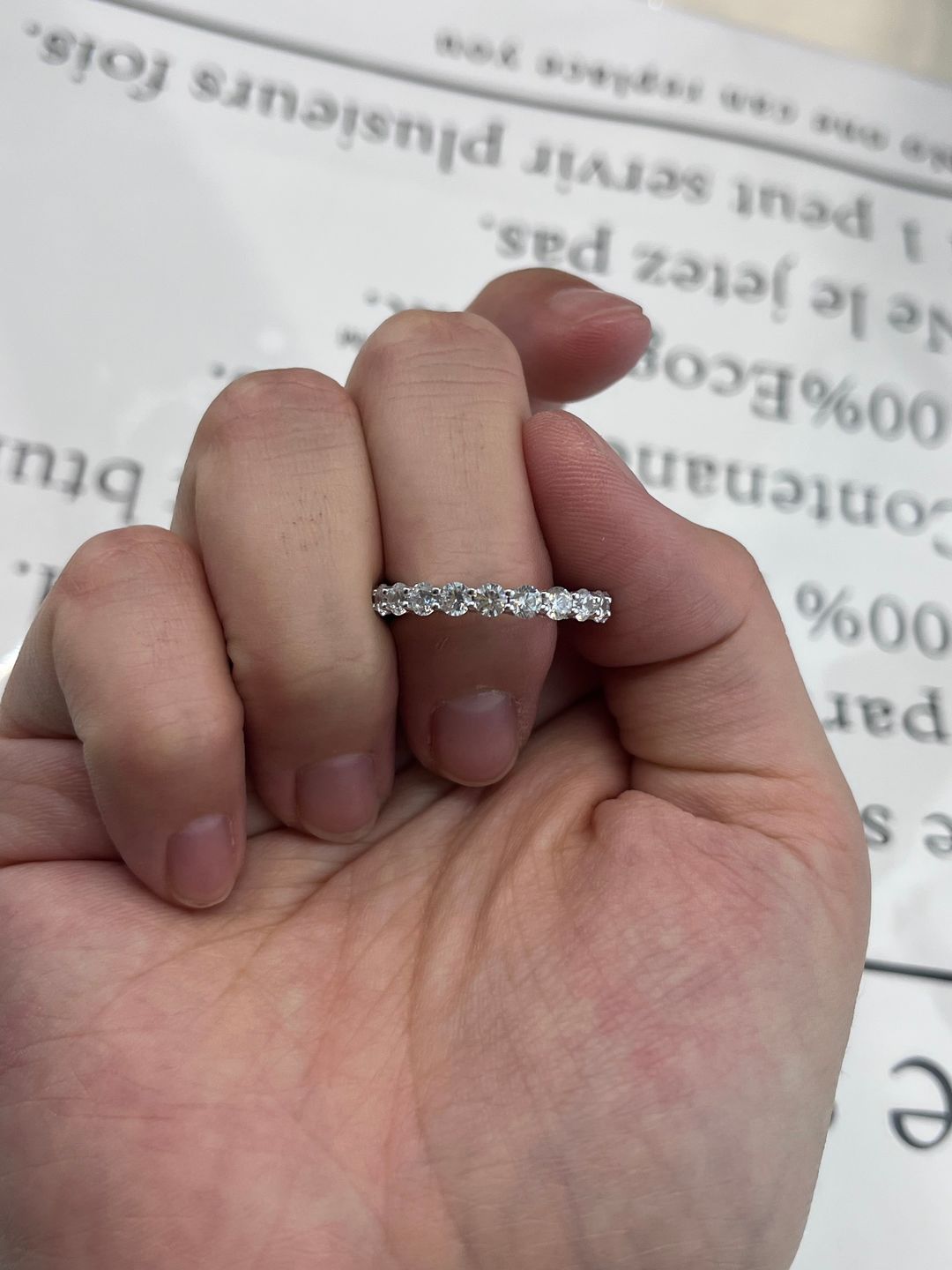 Customer photo review of Louily Eternity Round Cut Simulated Diamond Wedding Band In Sterling Silver
