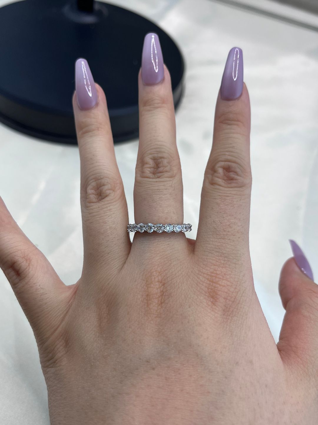 Customer photo review of Louily Eternity Round Cut Simulated Diamond Wedding Band In Sterling Silver