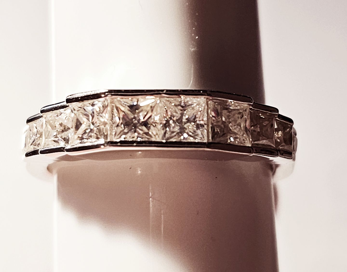 Customer photo review of Princess Moissanite Staircase Channel Set Half Eternity Wedding Band