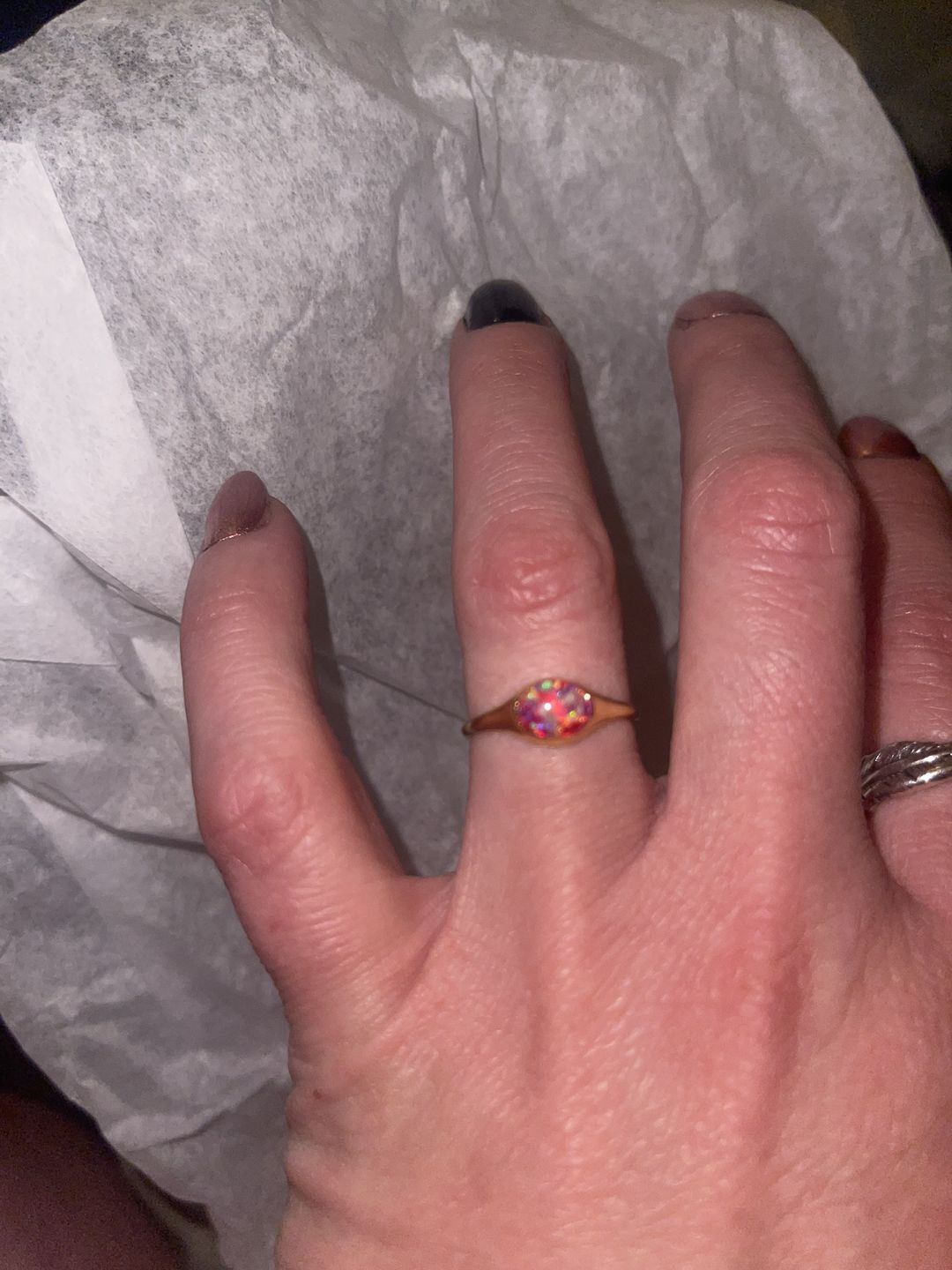 Customer photo review of Golden Oval Ring with Cremation Ashes