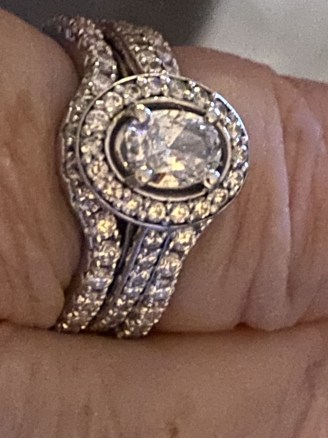 Customer photo review of Curved Pave Moissanite Half Eternity Wedding Band Stackable Ring