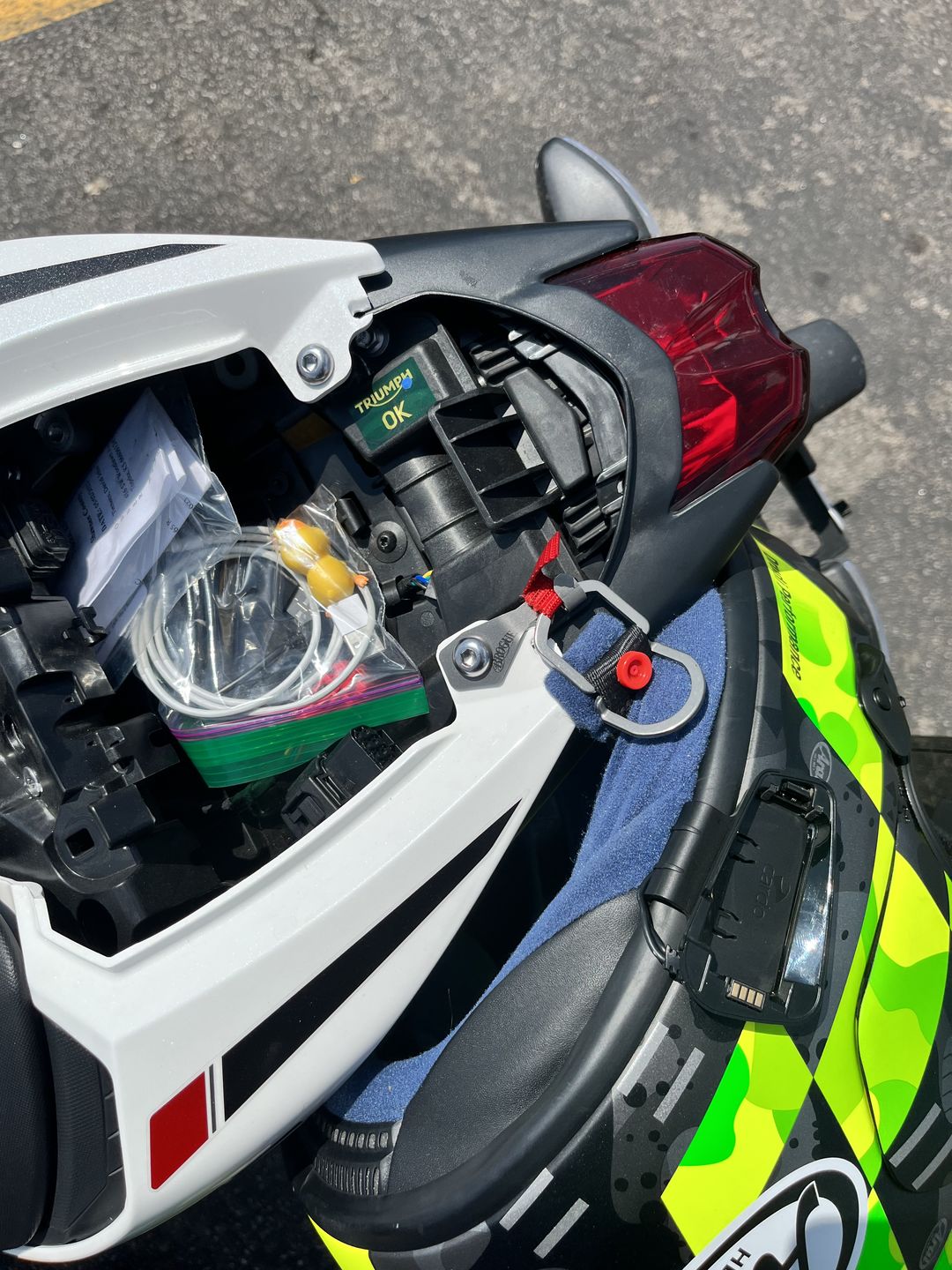 Customer photo review of Triumph Street Triple Helmet Hook (lock)