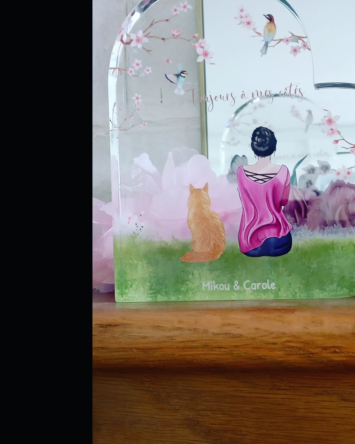 Customer photo review of Toujours à mes côtés - Cœur en verre personnalisé