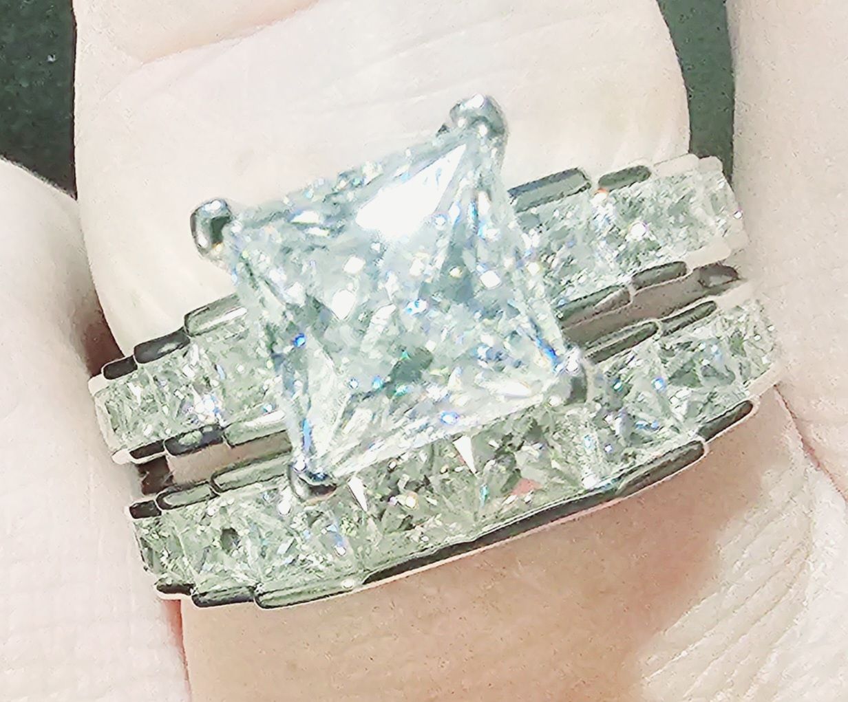 Customer photo review of Princess Cut Moissanite Channel Set Engagement Ring