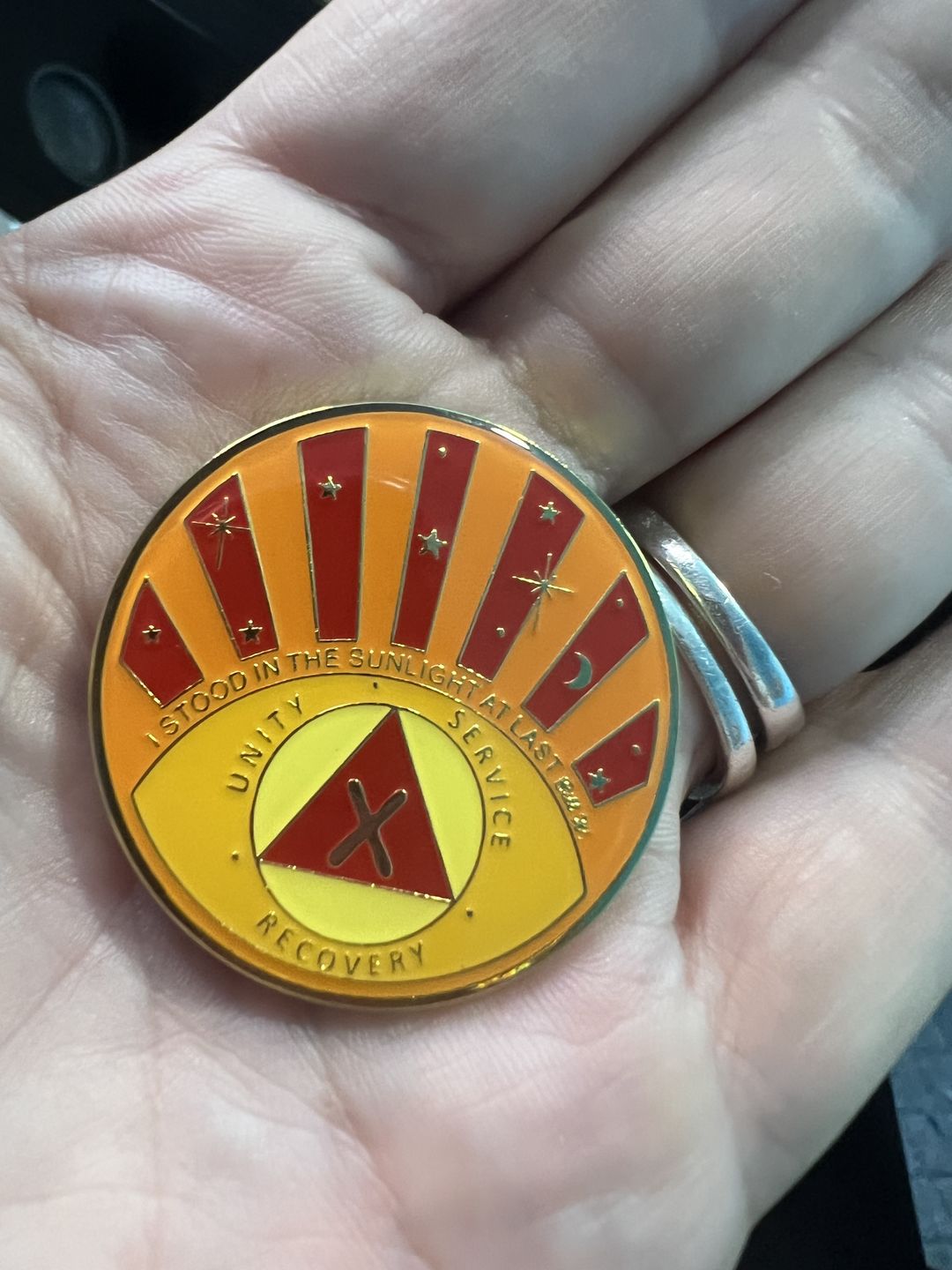 Customer photo review of Stood in the Sunlight 10 Year Specialty AA Recovery Medallion - Tri-Plated Ten Year Chip/Coin