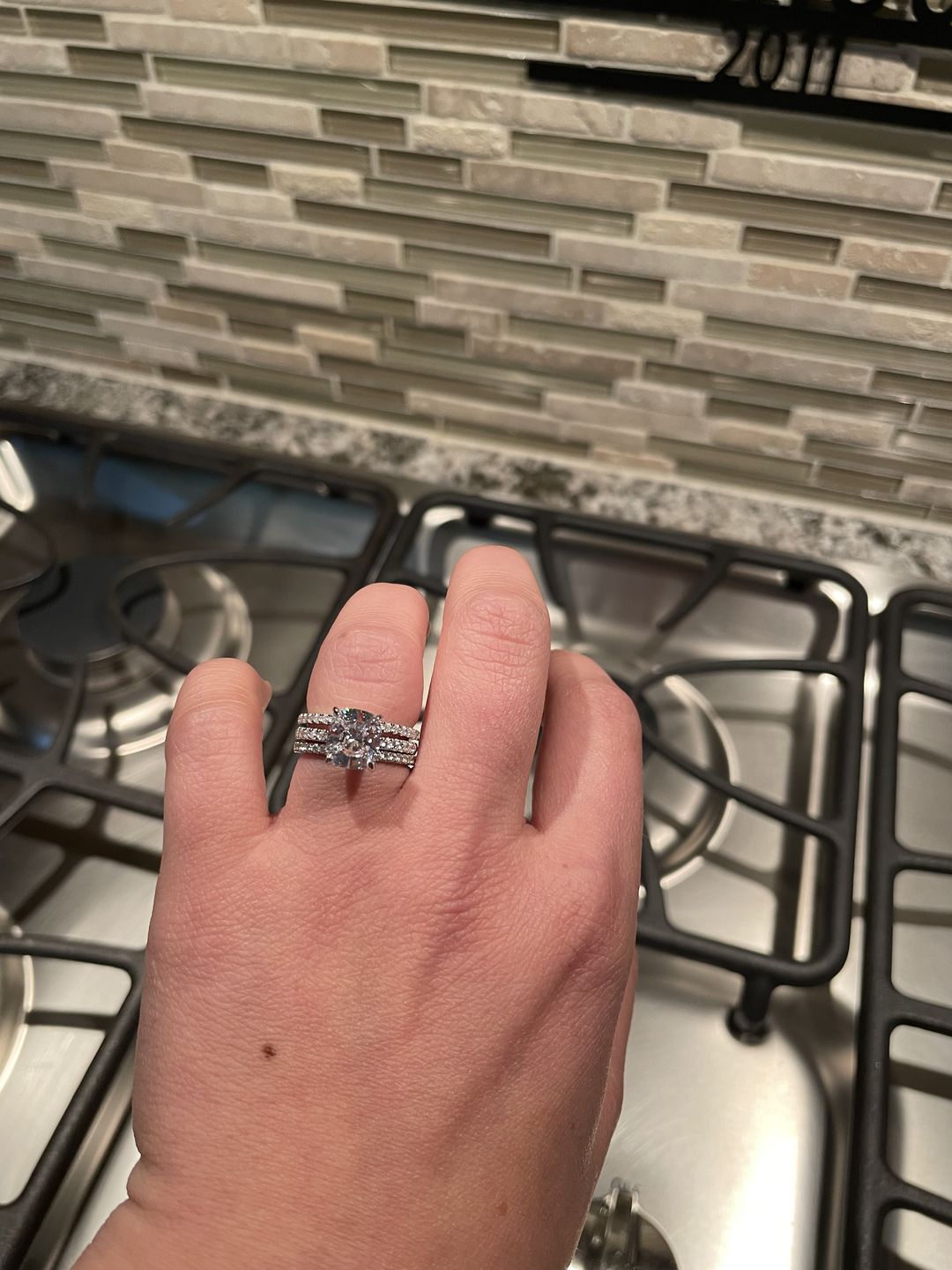 Customer photo review of S925 Classic 3.0 Carat Cushion Cut White Sapphire Wedding Set In Sterling Silver