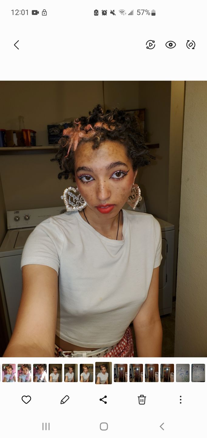 Customer photo review of Vegan Baddie 18k Gold Plated Bamboo Hoop Heart Earrings