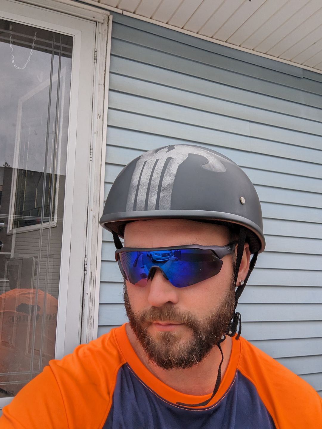 Customer photo review of Smallest & Lightest DOT Open Beanie Helmet - Punisher Style