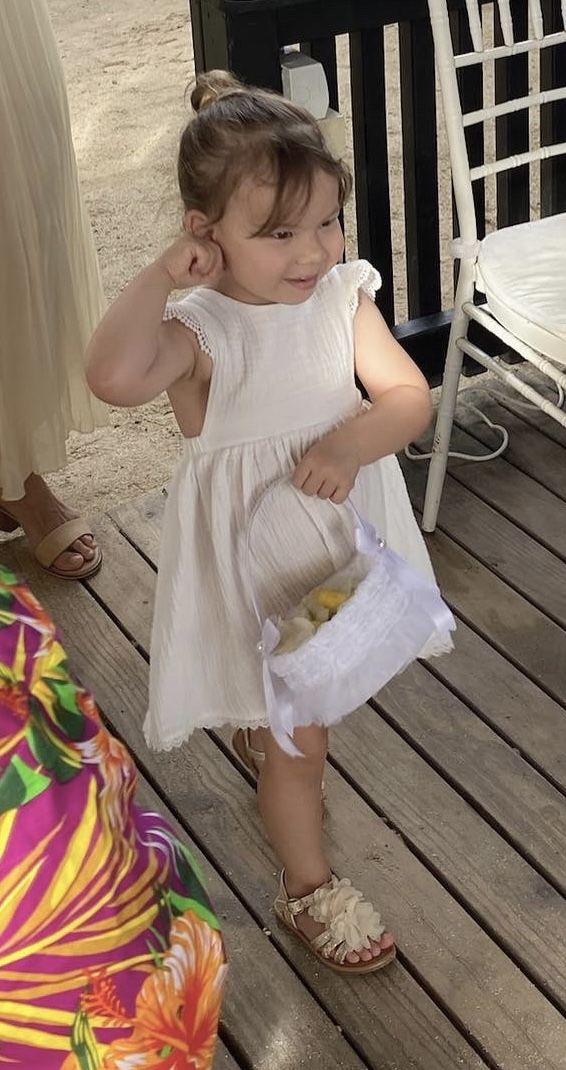 Customer photo review of Ariella Pinafore Dress - Warm White