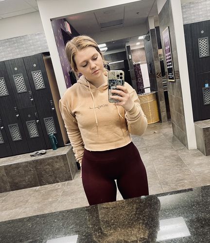 Customer photo review of Versatility Crop Top Hoodie - Tan