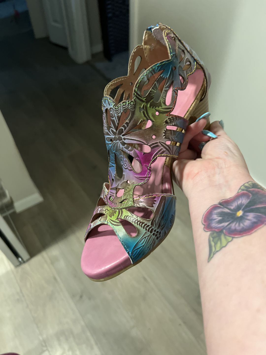 Customer photo review of Bohemia Leather Block Heel Comfy Sandals
