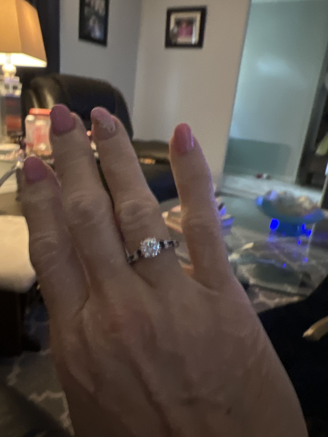 Customer photo review of Round Moissanite With Sapphire Pave Engagement Ring