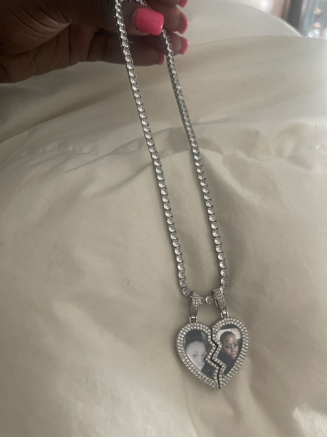 Customer photo review of Split heart Custom picture necklace