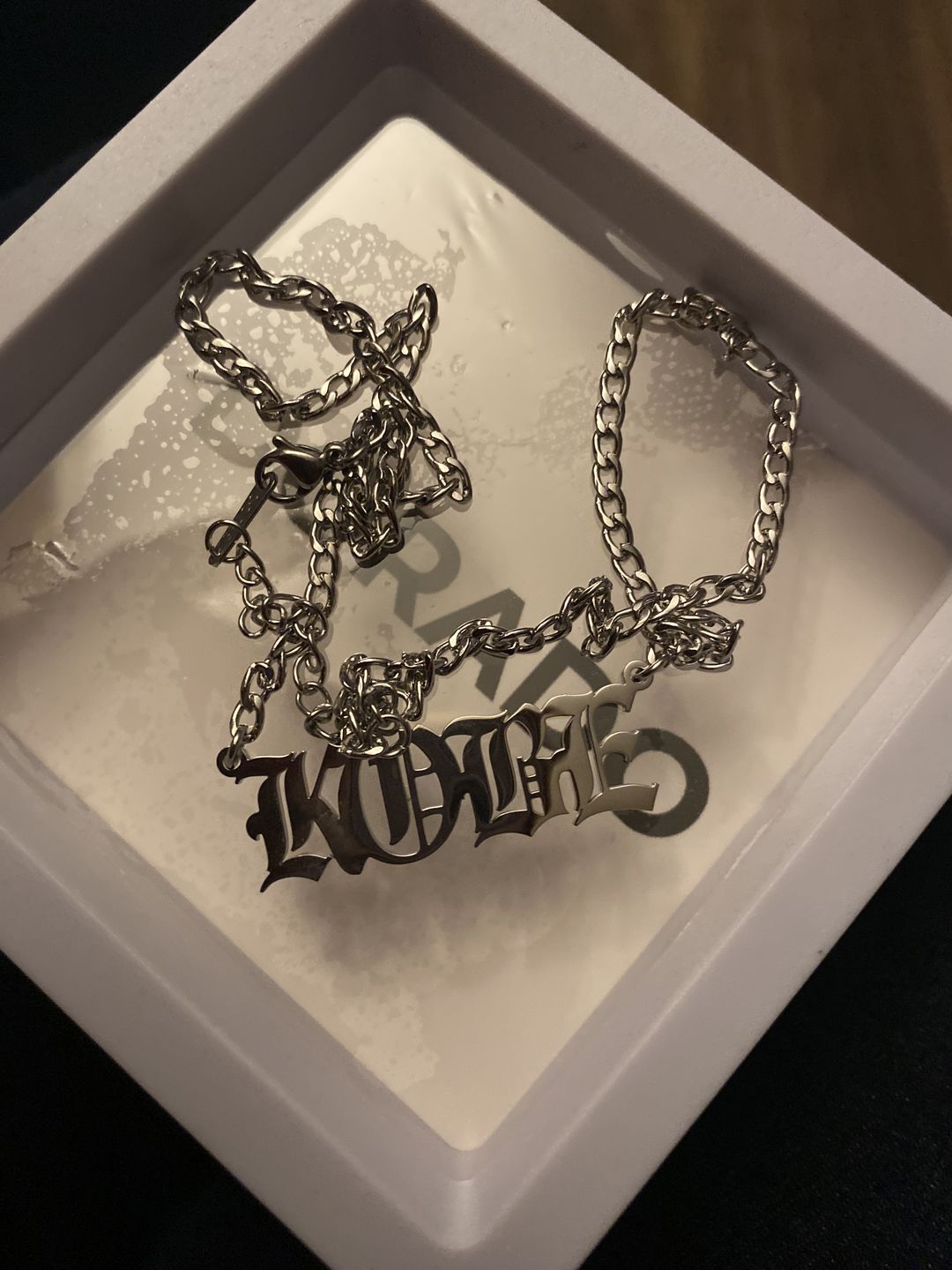 Customer photo review of Kids Gothic Name Necklace w/ Cuban Chain
