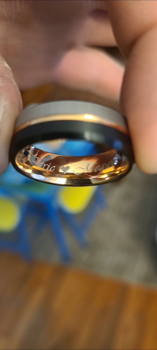 Customer photo review of 8MM - Black & Rose Gold Tungsten Ring Matte Finish Brushed Laser Horizontal Grain