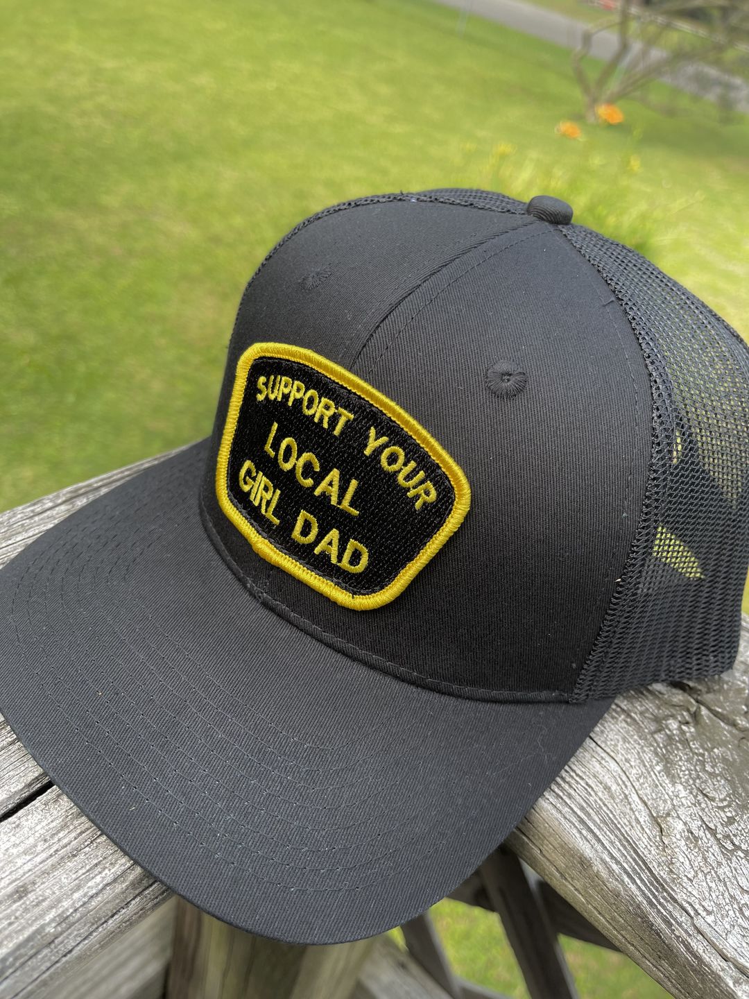 Customer photo review of Support Your Local Girl Dad Patch Hat