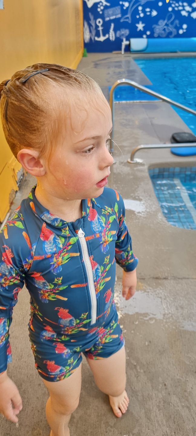 Customer photo review of Gang-gang Cockatoo Unisex Long Sleeve Zip Swimmers