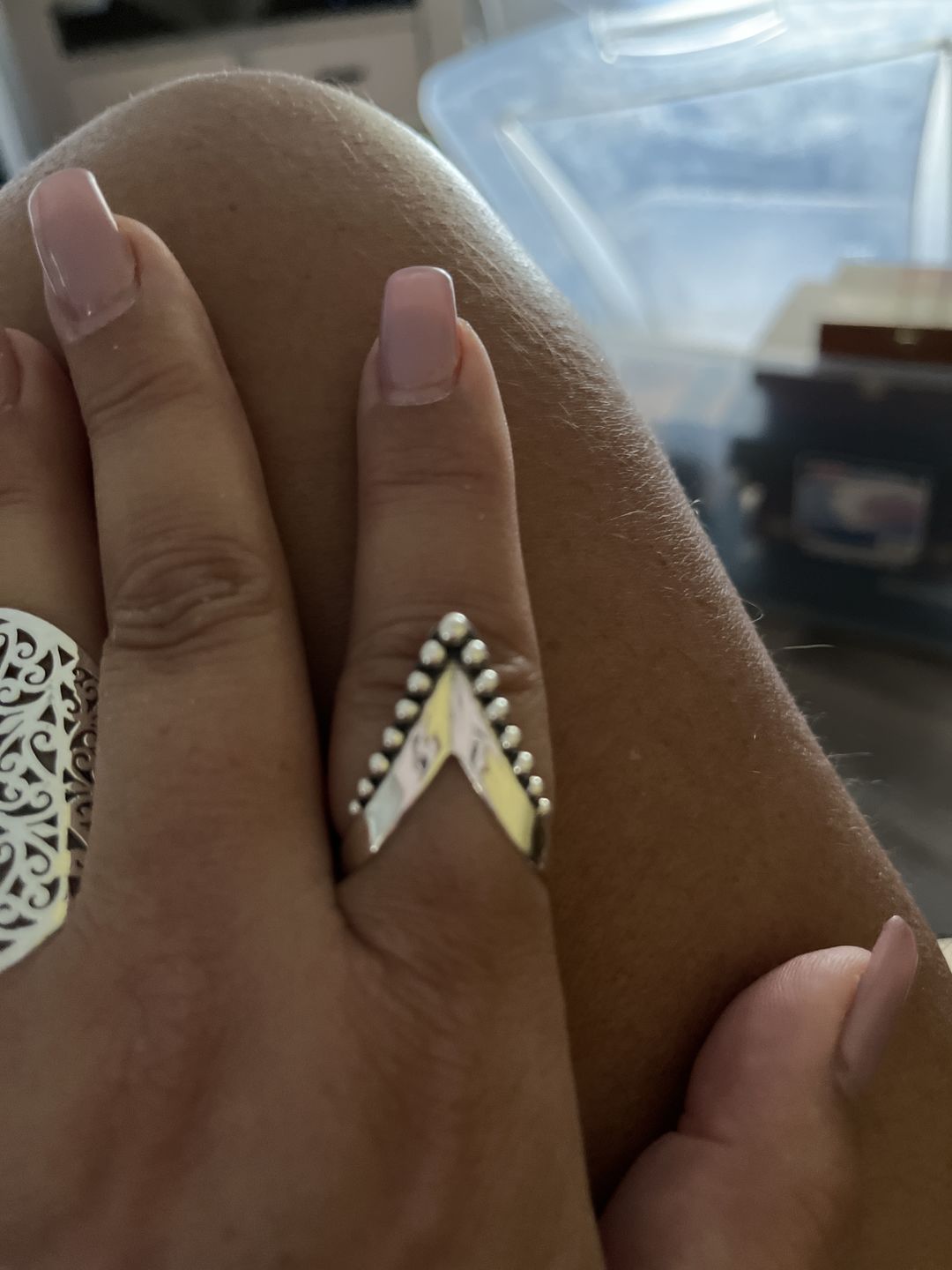 Customer photo review of Full Finger Chevron Thumb Ring Sterling Silver