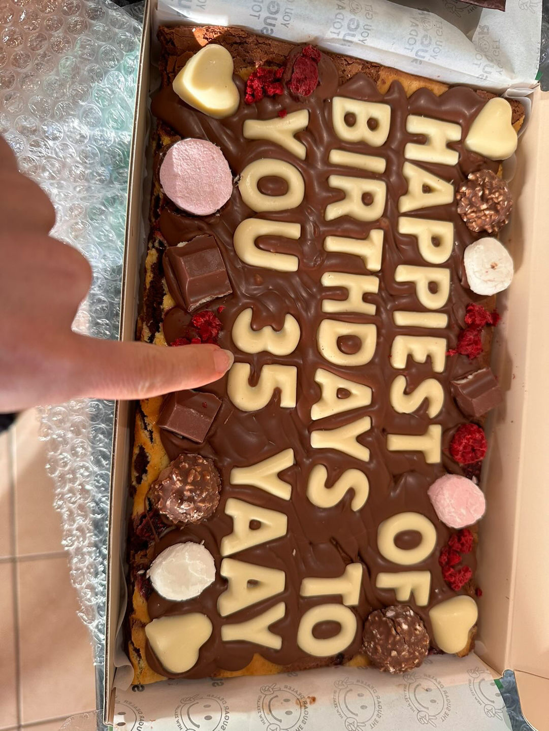 Customer photo review of Mega custom message heart brownie