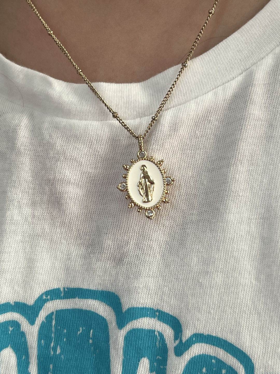 Customer photo review of Lady Lourdes Pendant in White