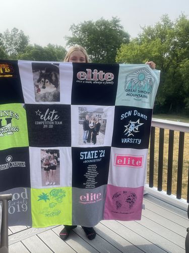 T-shirt quilt with dance, family themes by Lea from IL