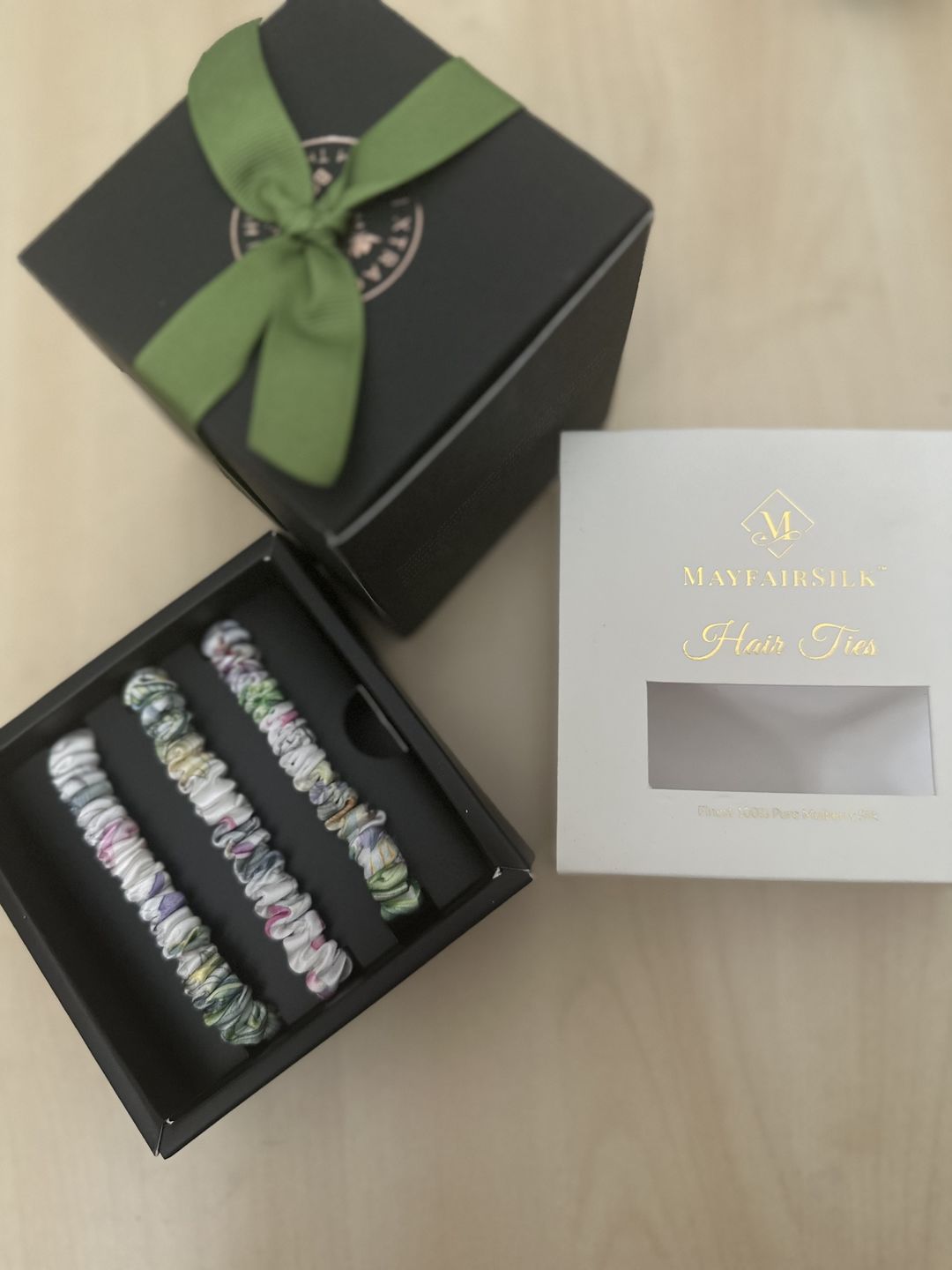 Customer photo review of Iridescent Garden Silk Hair Ties Set