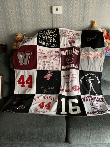 T-shirt quilt featuring waterlet basketball by Rebecca from NY