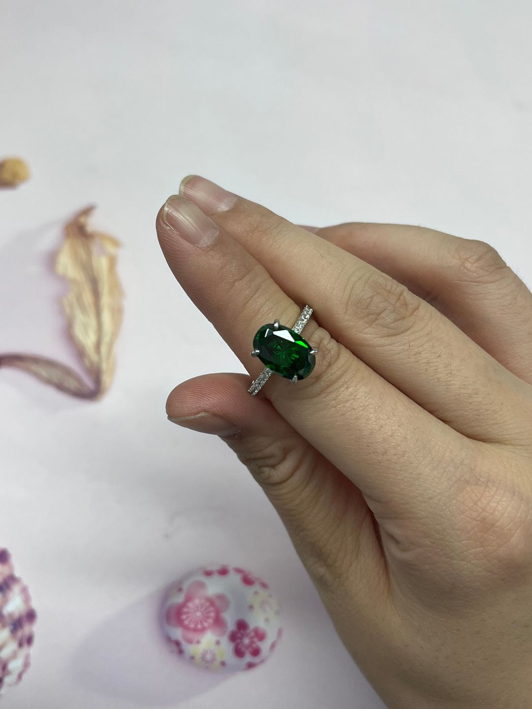 Customer photo review of Louily Classic Oval Cut Emerald Green Simulated Diamond Engagement Ring In Sterling Silver