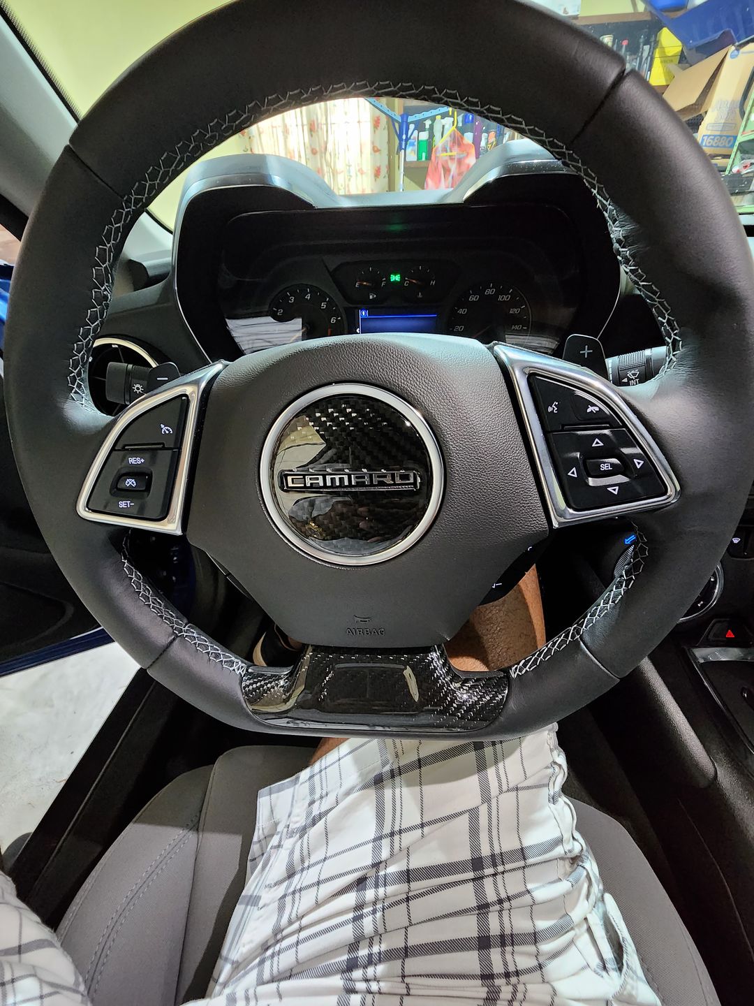 Customer photo review of Carbon Fiber Steering Wheel Center Overlay For Chevy Camaro 2016-2023