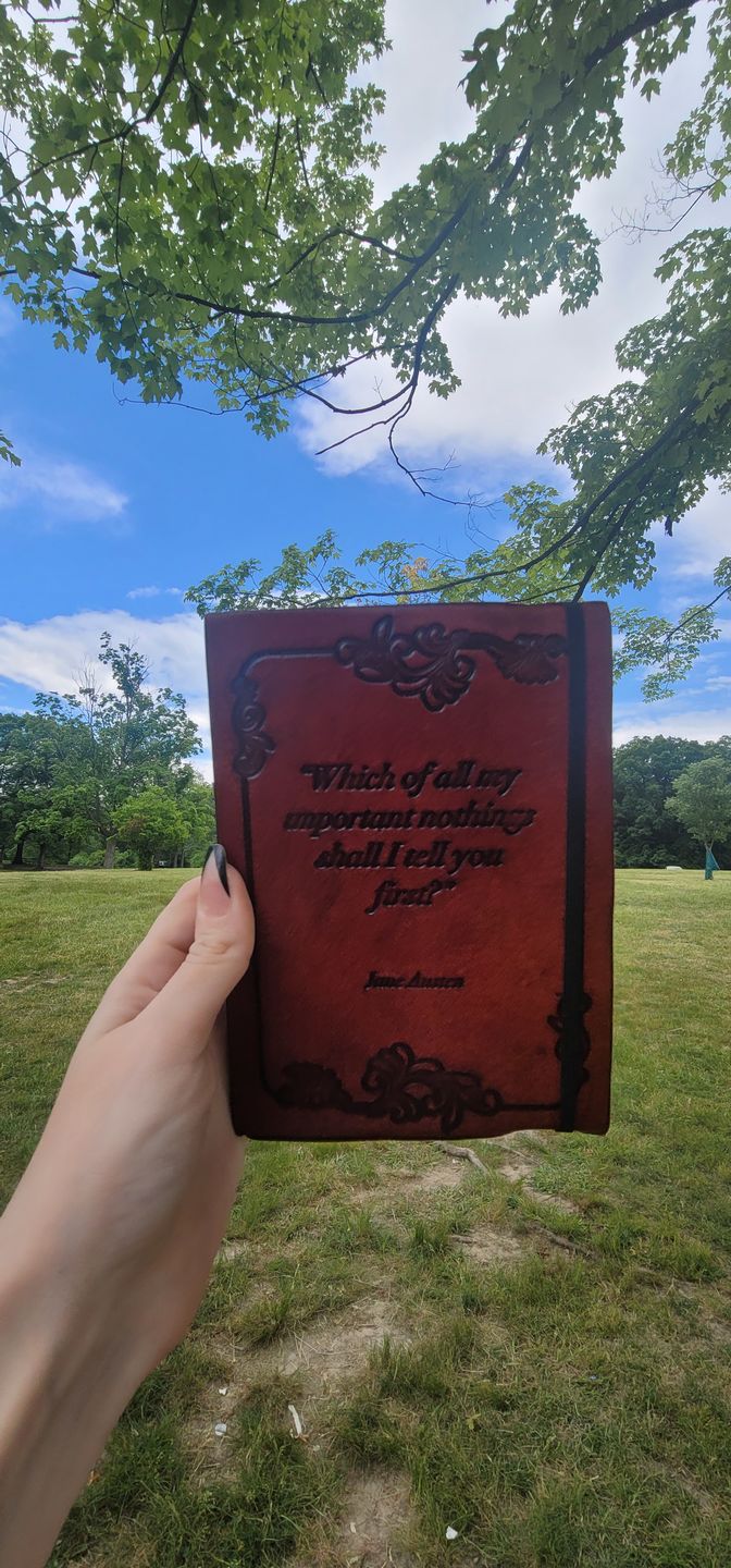 Customer photo review of Important Nothings Jane Austen Quote Leather Journal - 7x5
