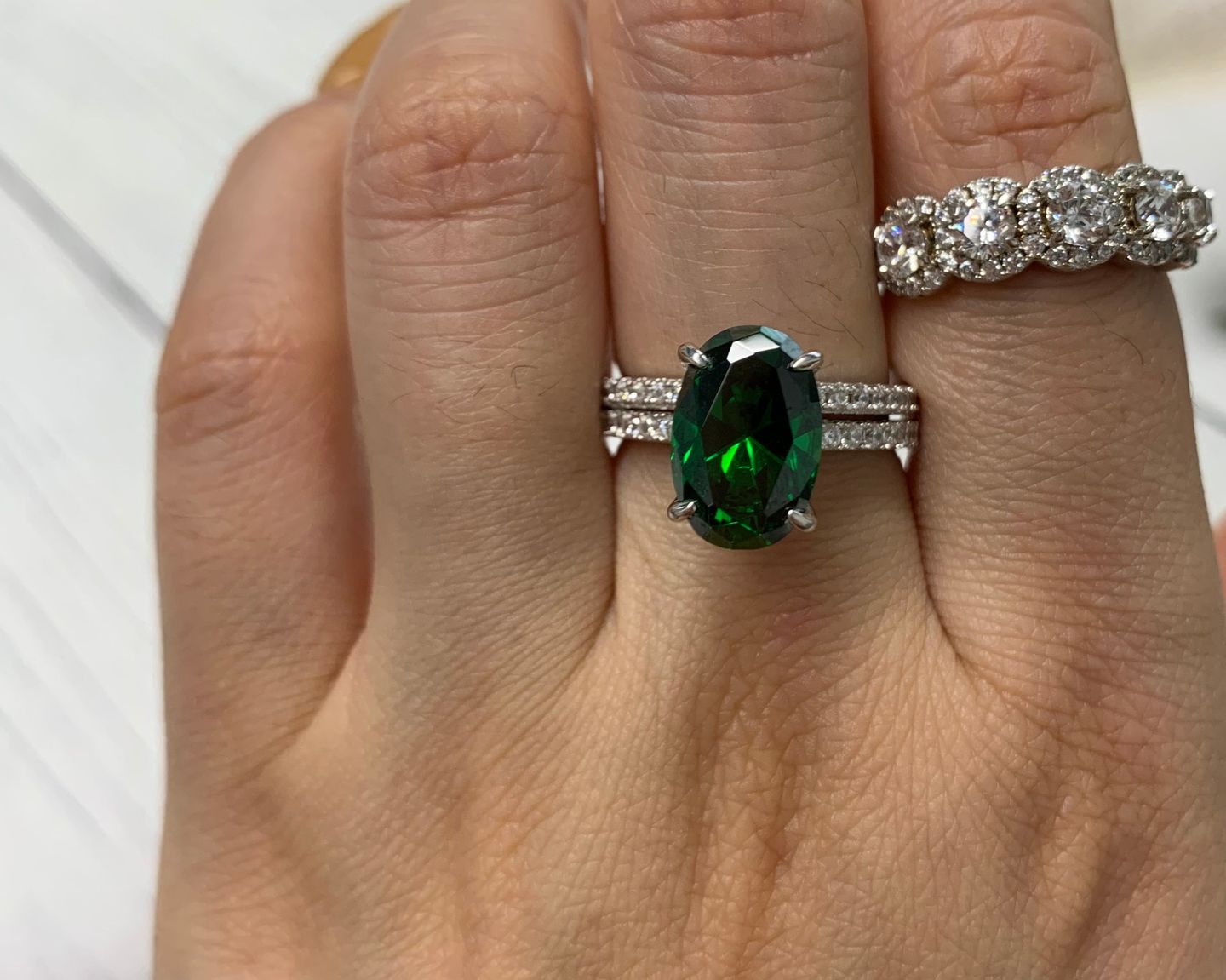 Customer photo review of Louily Classic Oval Cut Emerald Green Simulated Diamond Engagement Ring In Sterling Silver