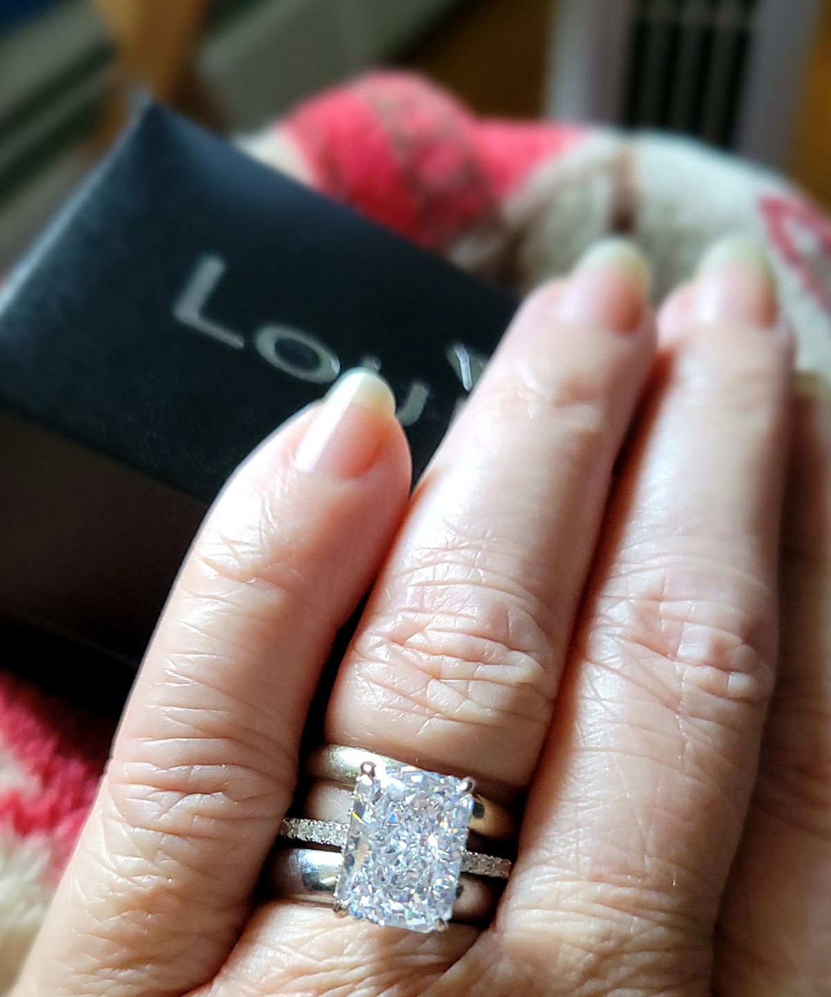 Customer photo review of S925 4.0Ct Radiant Cut White Gold Engagement Ring For Women In Sterling Silver