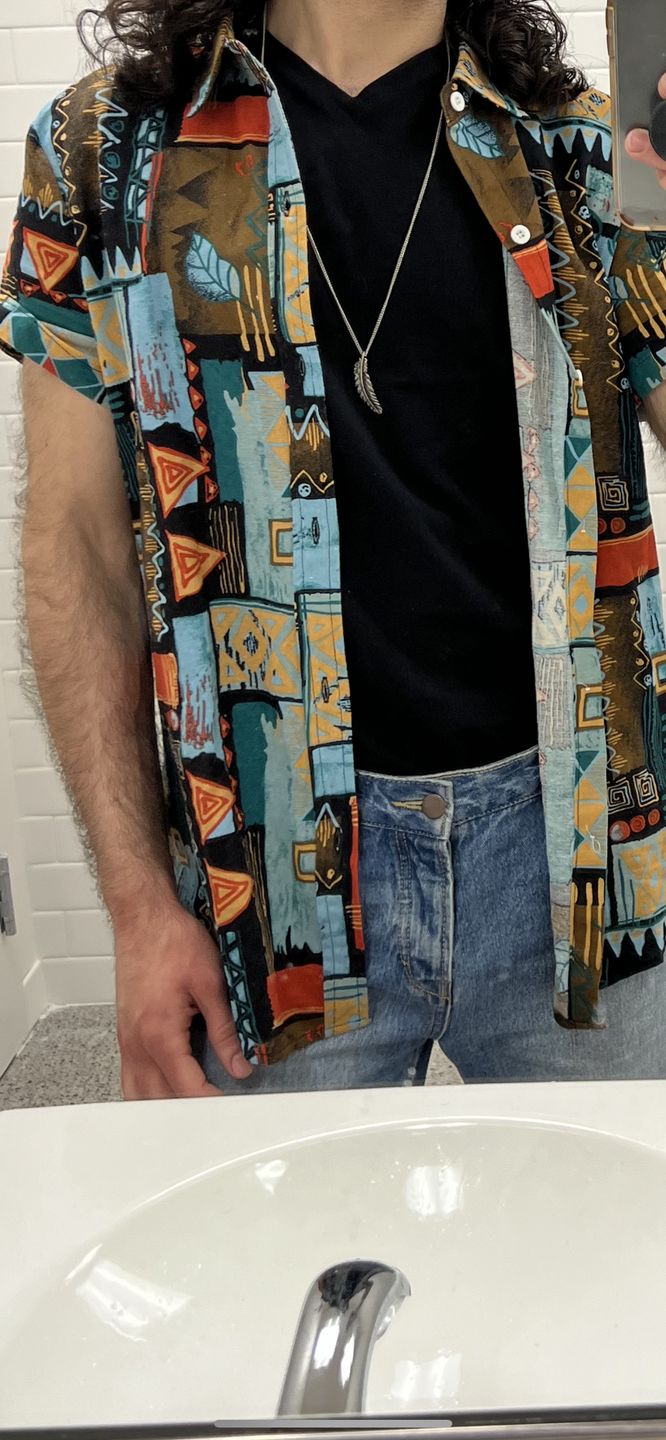 Customer photo review of Tribal Geometry Print Button Up Shirt