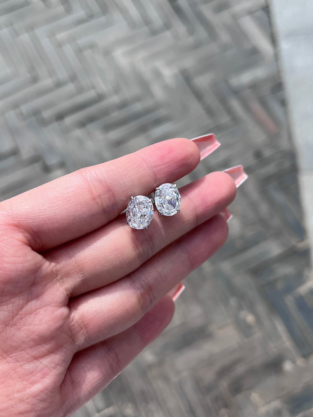 Customer photo review of Louily Stunning Classic Oval Cut Simulated Diamond Stud Earrings In Sterling Silver