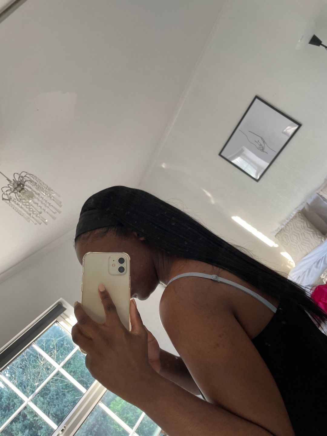Customer photo review of MORE FACE Straight Headband Wig Human Hair Glueless Wig Full Machine Made Wigs