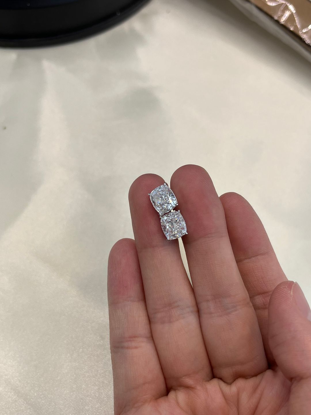 Customer photo review of S925 2.0Ct*2 Classic Cushion Cut Women's Stud Earrings In Sterling Silver For Everyday Wear
