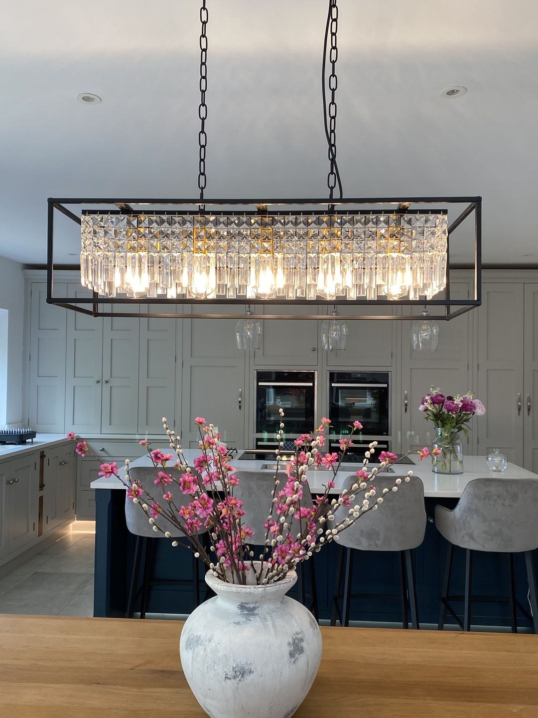 Customer photo review of Modern Rectangle Crystal Kitchen Island Chandelier